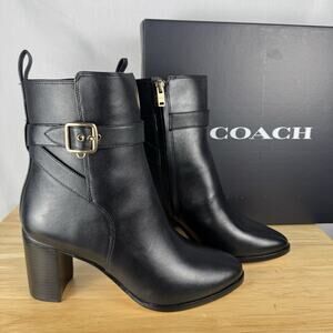 Coach Olivia Black Leather Heeled Ankle Booties Women’s Size 9 New in Box